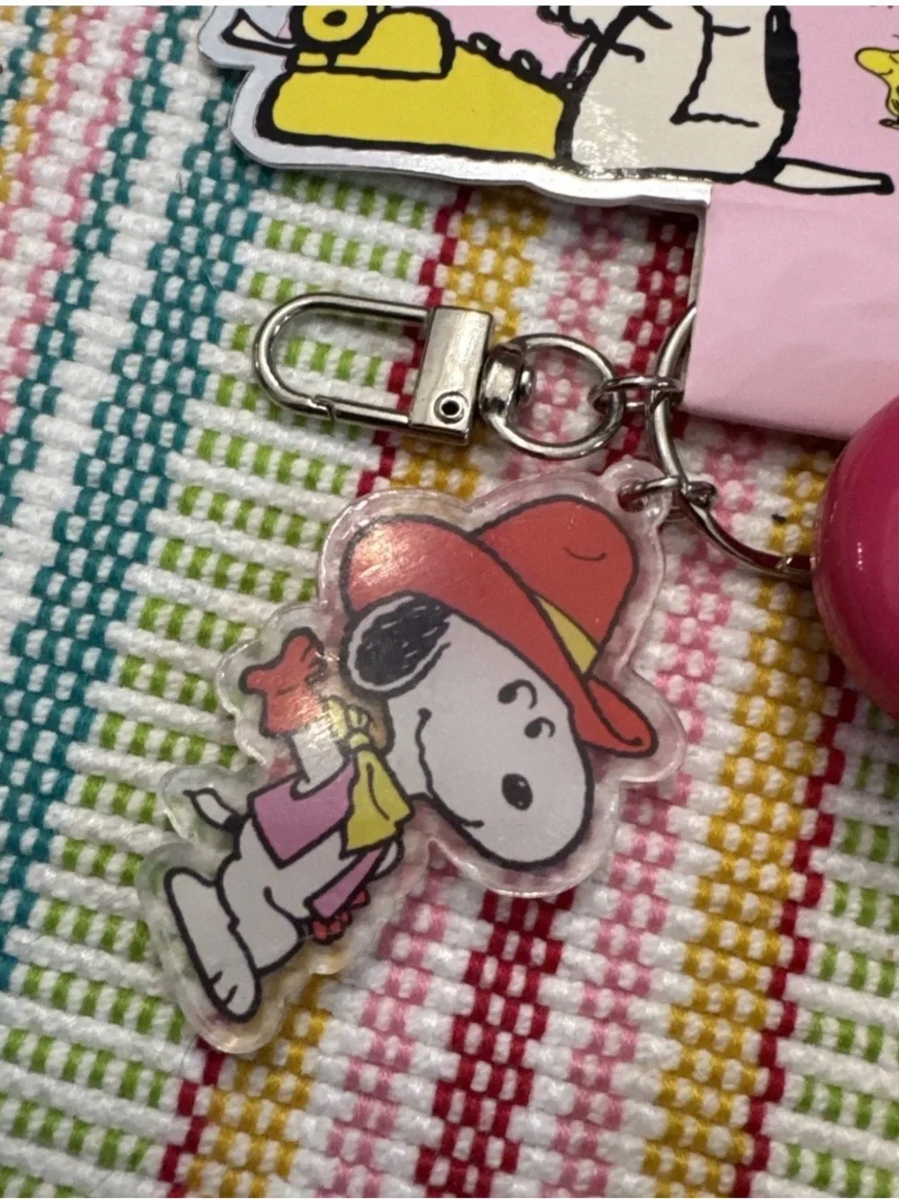 Peanuts Snoopy Magenta Mini Brush Keychain with Woodstock Charm